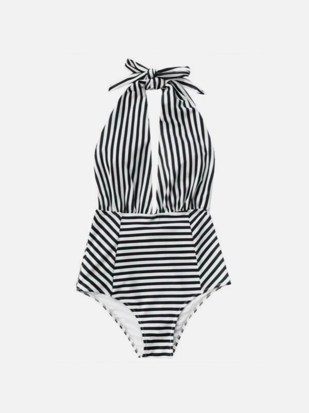 Cupshe Alice Stripe Halter One Piece Swimsuit Black & White
